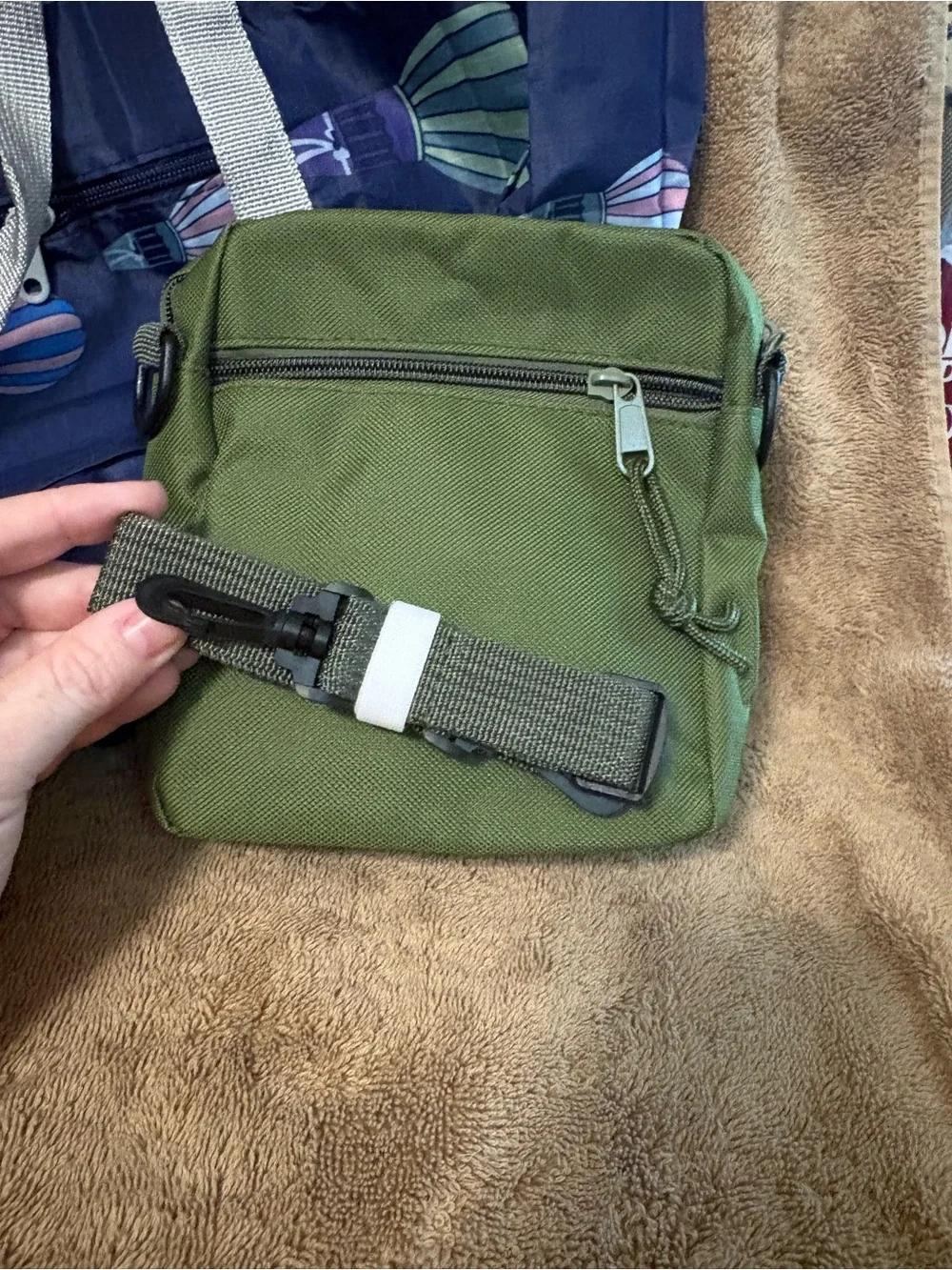Navy Hot Air Balloon Travel Tote with Olive Crossbody Pouch